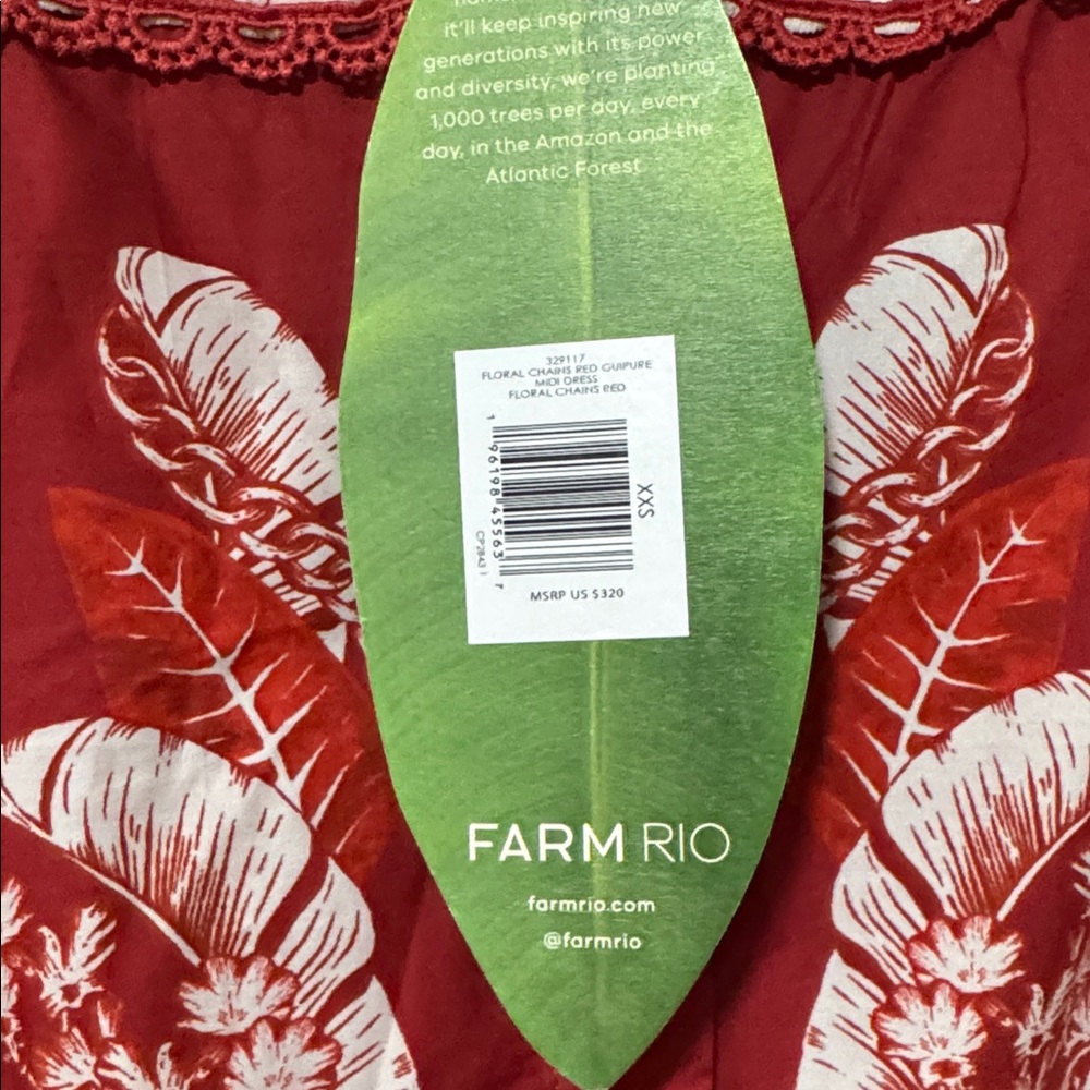 Farm Rio XXS Red Floral Chains Guipure Midi Dress - Picture 7 of 12